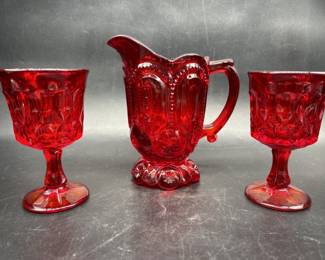 LE Smith Ruby Red Moon and Stars Footed Glass