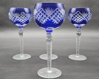 4- Bohemian Cobalt Cut to Clear Wine Hocks