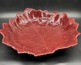 Olfaire Majolica Ceramic Red Leaf Serving Bowl