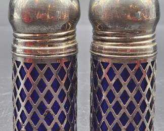 Vtg Godinger Filigree Cobalt Blue Glass S & P