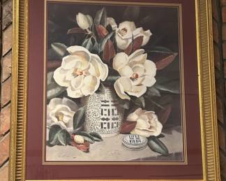 Magnolia Flowers Barbara Shipman Framed Print Gold