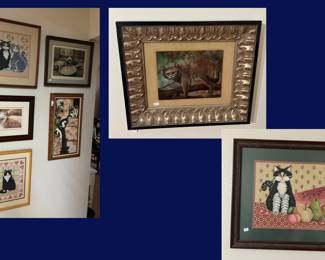 67.  Cat Paintings, Prints, & Needlepoint