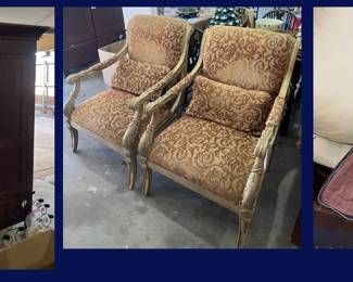 107.  TV Cabinet, Gold Brocade Chairs & Remington 22