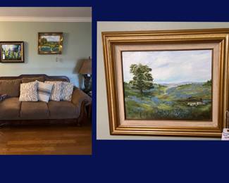 97.  Sofa with Pillows and Nina Ivy Blue Bonnet painting