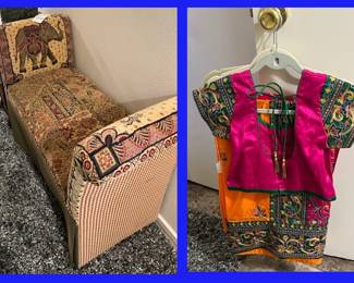 22.  Two Armed Bench with Elephant & Indian Sari