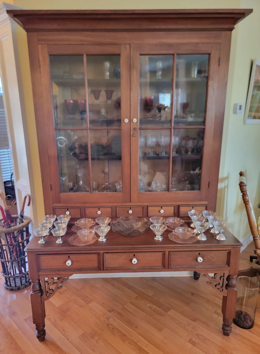 Antique Desk with Glass Front BookcaseSc