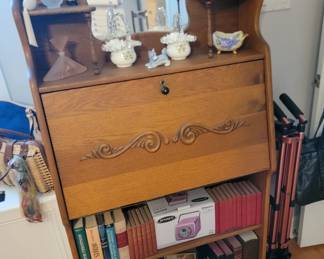 Antique Oak Larkins Flip Down Secretary Desk