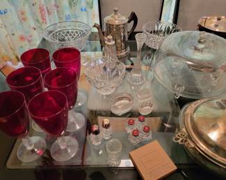 Fry Glass 1920's Red Water Goblets with Clear Twisted Stems
