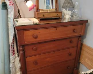 Antique American Empire Chest. Antique Lamp & Shaving Mirror