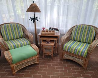 Wicker Furniture and Palm Tree Lamp