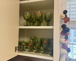 Green Indiana glass and check out those plastic hanging onions! 