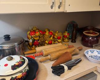Antique Rolling pins , 1960s canister set , 