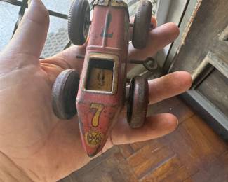 Vintage 1940’s Marx tin toy wind up race car # 7