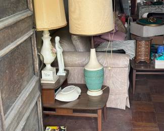 Assortment of vintage lamps, sofa, nightstands and coffee table and so much more!