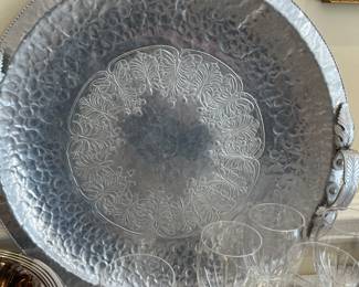 Hand forged aluminum tray with handles...huge!!