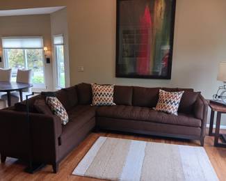 Super clean brown cotton sectional sofa