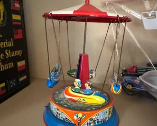 Vintage Blomer Schuler Tin Spin Carnival Rocket Ride