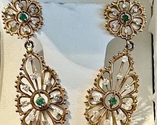 14k gold and Emerals/Diamonds earrings