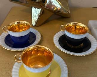 Vintage gold interior Limoges Demitasse cups and saucers