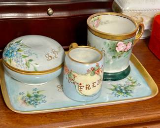 hand painted dresser set