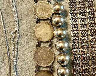 sterling bracelets, coin bracelet 1930's 1940's
