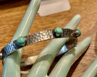 hammered sterling and turquoise bangle