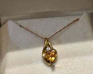 10k gold Citrine and diamond necklace