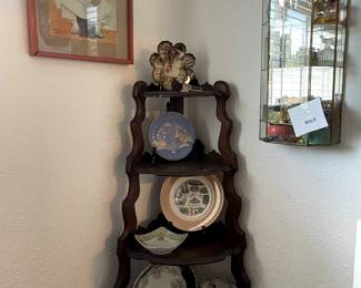 antique corner shelf a=, antique plates