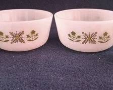 237 - 4 Fire King Meadow Green Custard Bowls
