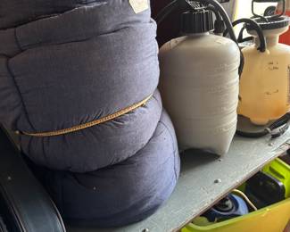 Sleeping bags, sprayers etc.