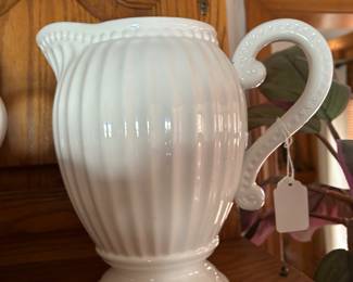 Beautiful ridged white ceramic pitcher by Loren Home