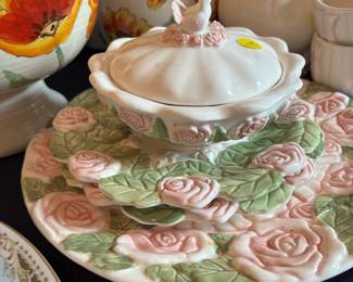 Silverstein. Platter, 2 dessert plates, covered dish. Priced individually. 