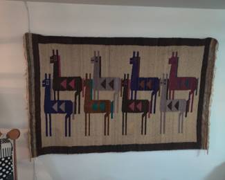 ****Were taking bids on this find through Saturdays end. Highest bidder is called by 6 p.m. for payment and pickup during Sundays hours.****This fab Llama rug is approximately 5' x 3.5'