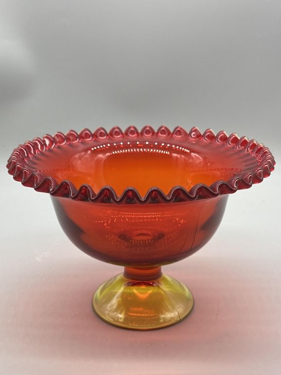 Vintage LE Smith Amberina Glass Footed Bowl