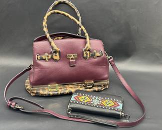 Plum w/ Leapord Handbag & SW Print Wallet