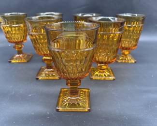 7- Mt. Vernon Amber by Indiana Glass Water Goblets