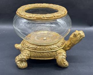 3- Piece Golden Wood & Glass Turtle Box & Bowl