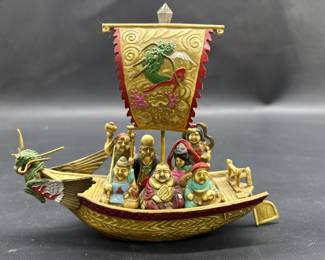 Vintage Celluloid Dragon Boat with 7 Lucky Gods