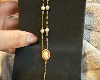14K Cameo & Pearl Necklace