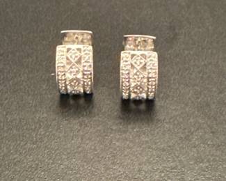 14K White Gold Thick Diamond Huggie Hoop Earrings