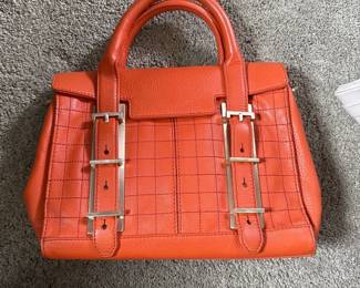 Botkier Quilted Orange Pebble Grain Leather Crossbody Satchel