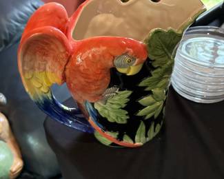 Fitz and Floyd Handpainted Ceramic Tropical Parrot Pitcher 1.5 quart