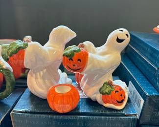 Fitz & Floyd Halloween ghost candlestick holders pair