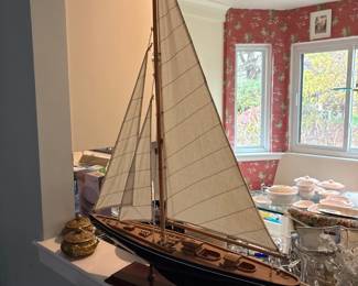 handcrafted wooden model sailboat
