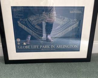 Framed Blueprint of Globe Life Park in Arlington Texas