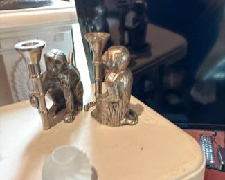 Set of 2 Silver Monkey Candle Holders