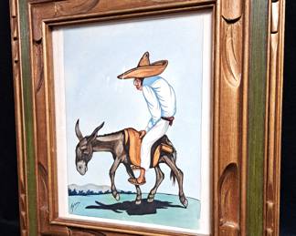 RARE SIGNED JESUS RODRIGUEZ AMIGO MAN ON A TIRED BURRO ART