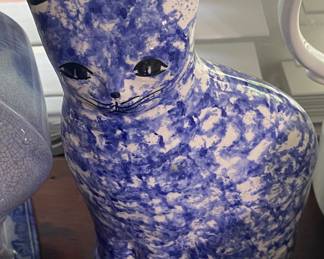 Small Blue and White Cat Figure