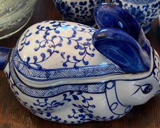 Blue and White Bunny Covered Dish
