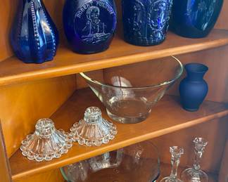 Assorted Cobalt Bottles and Glassware